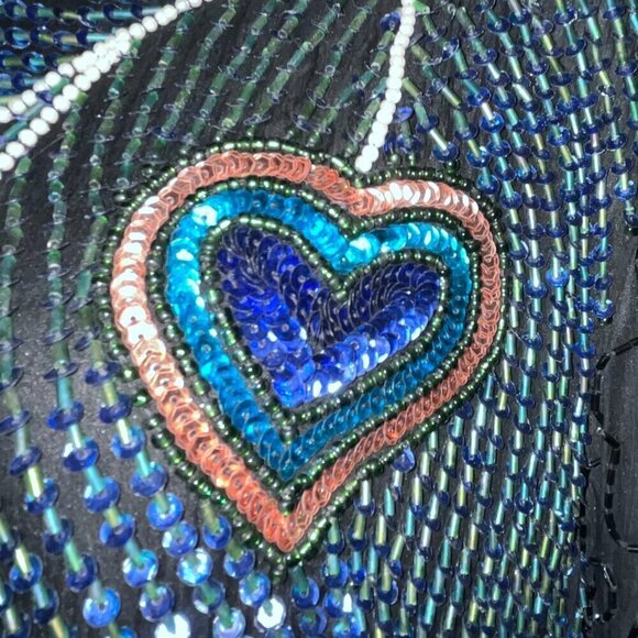 LAWRENCE KAZAR NEW YORK Beaded Top Black Peacock Design 100% Silk Plus Size 2X - Picture 3 of 16